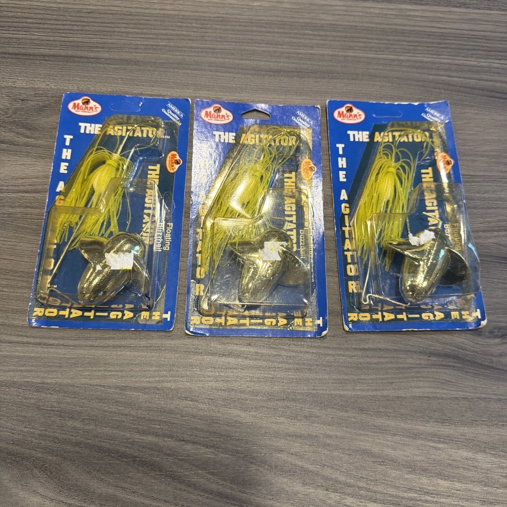 Vtg Mann's The Agitator 1/2" Chart/ White MF/Gold Blade Buzz Bait Lot Of 3
